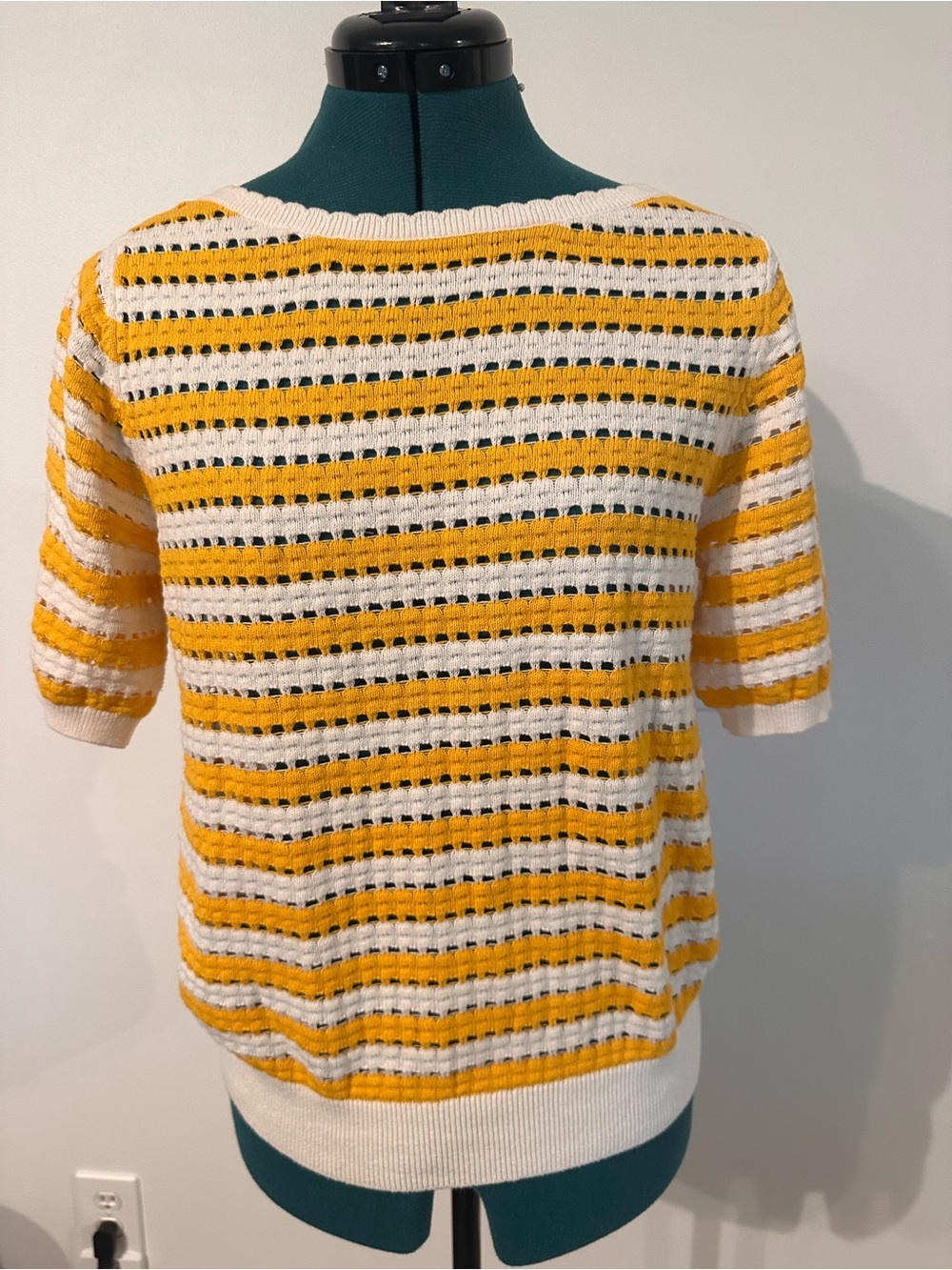 Loft Striped Yellow and White Knit Short Sleeve Retro Sweater